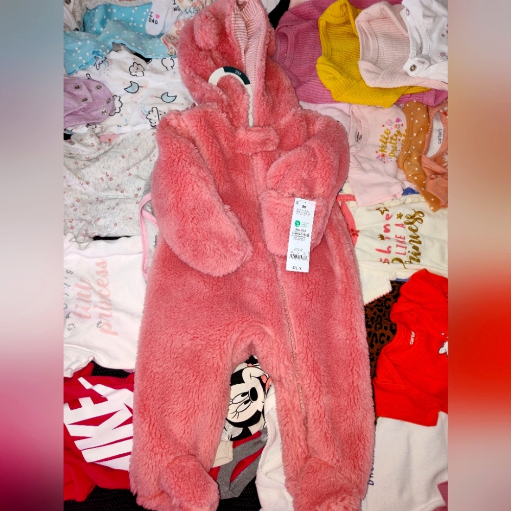 Pink Carter's baby onesie coat, 3 months